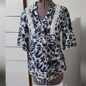 Elena Baldi made in Italy ¾ sleeve linen ½ button-down blouse size small